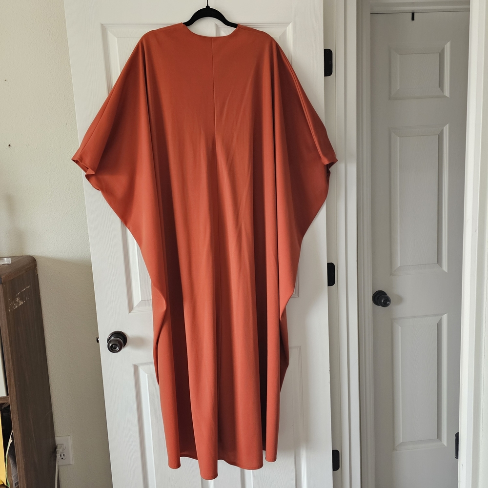 1970s Vintage Orange Rust Chic Montecito Miramar Beach Caftan Maxi Dress #49 - Picture 4 of 9